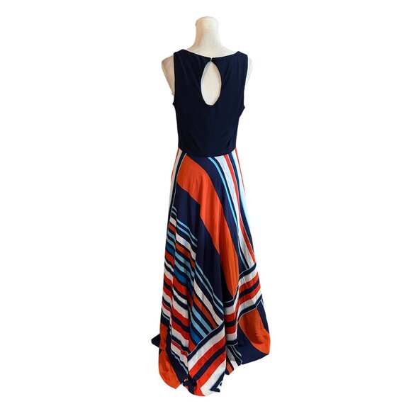 Eliza J Maxi Dress Women 12 Jersey Navy Red Geometric Flowy A-Line No SASH - Picture 1 of 9